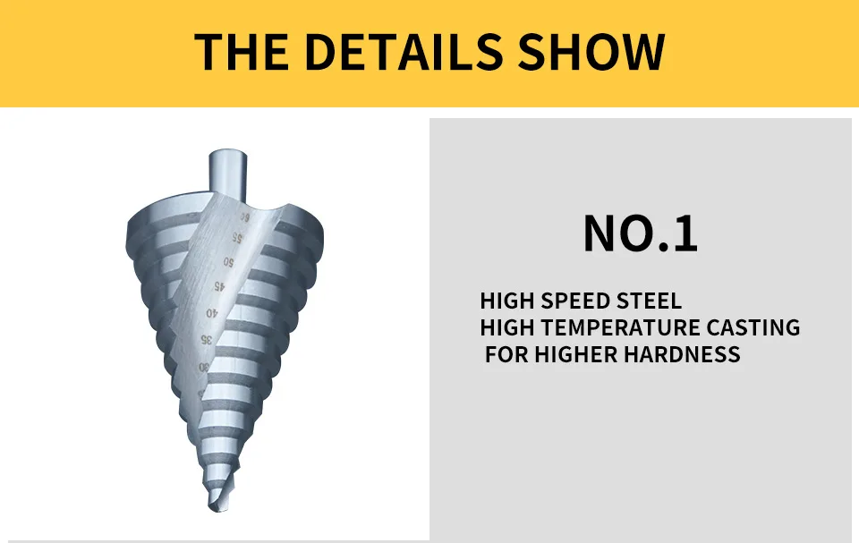 Сверло с несколькими уровнями 6-60 мм 12-ступенчатое сверло(13 мм винтовая канавка ступенчатая Буровая головка бура УСЗ, винтовая канавка Шаг сверло диаметром 13 мм