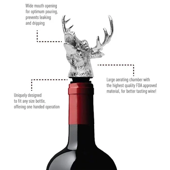 

New Zinc Alloy Deer Stag Head Wine Pourer Unique Wine Bottle Stoppers Wine Aerators Bar Tools
