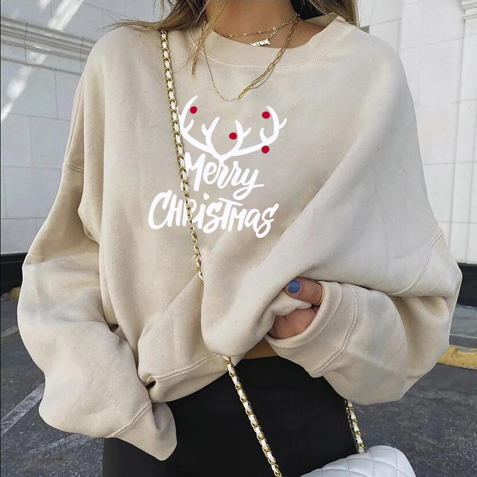 Christmas Deer Oversized Sweatshirts Fashion Women's Clothing Casual Long Sleeve Printed Pulovers Tops Autumn Ladies Sweatshirts 1