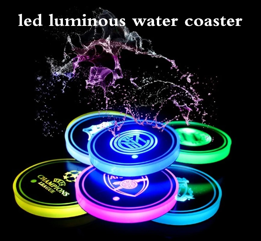 

2X Led Car Logo Cup lights UBS car atmosphere light football colorful intelligent luminous water coaster