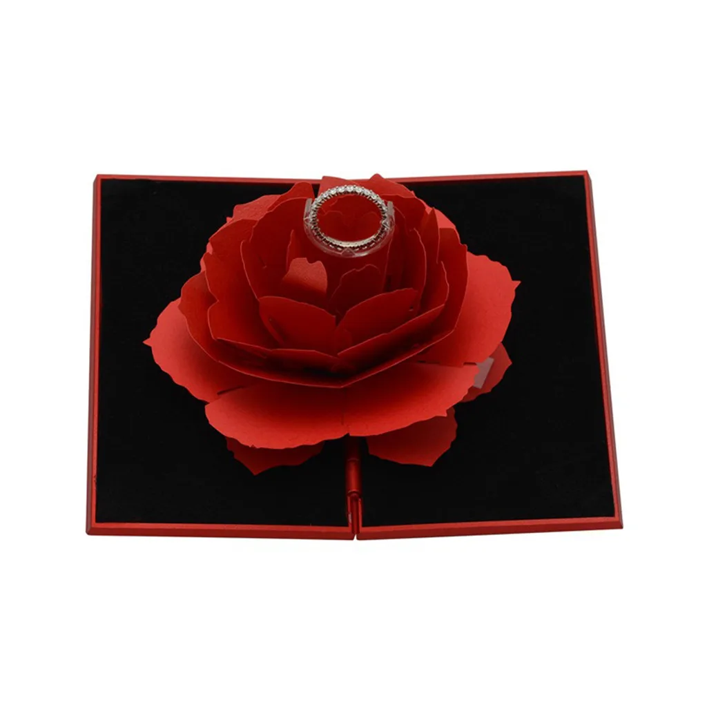 

New Design Fashion Ladies Simple Smooth Edge Ring Box Rotating Rose Marriage Ring Jewelry Box Ladies Jewelry Gift for Women