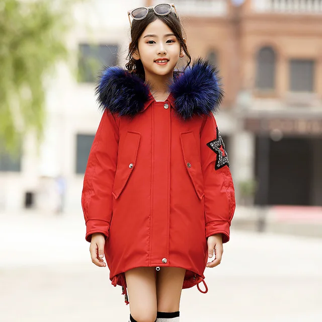 

Fashion Winter Thicken Warm White Duck Down Child Coat Fur Collar Baby Girls Down Jackets Children Outerwear For 115-160cm