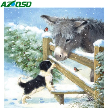 

AZQSD Diamond Painting Kit Dog Horse Diamond Embroidery Animal Donkey Snow Gift Picture Of Rhinestones Home Decor Cross Stitch
