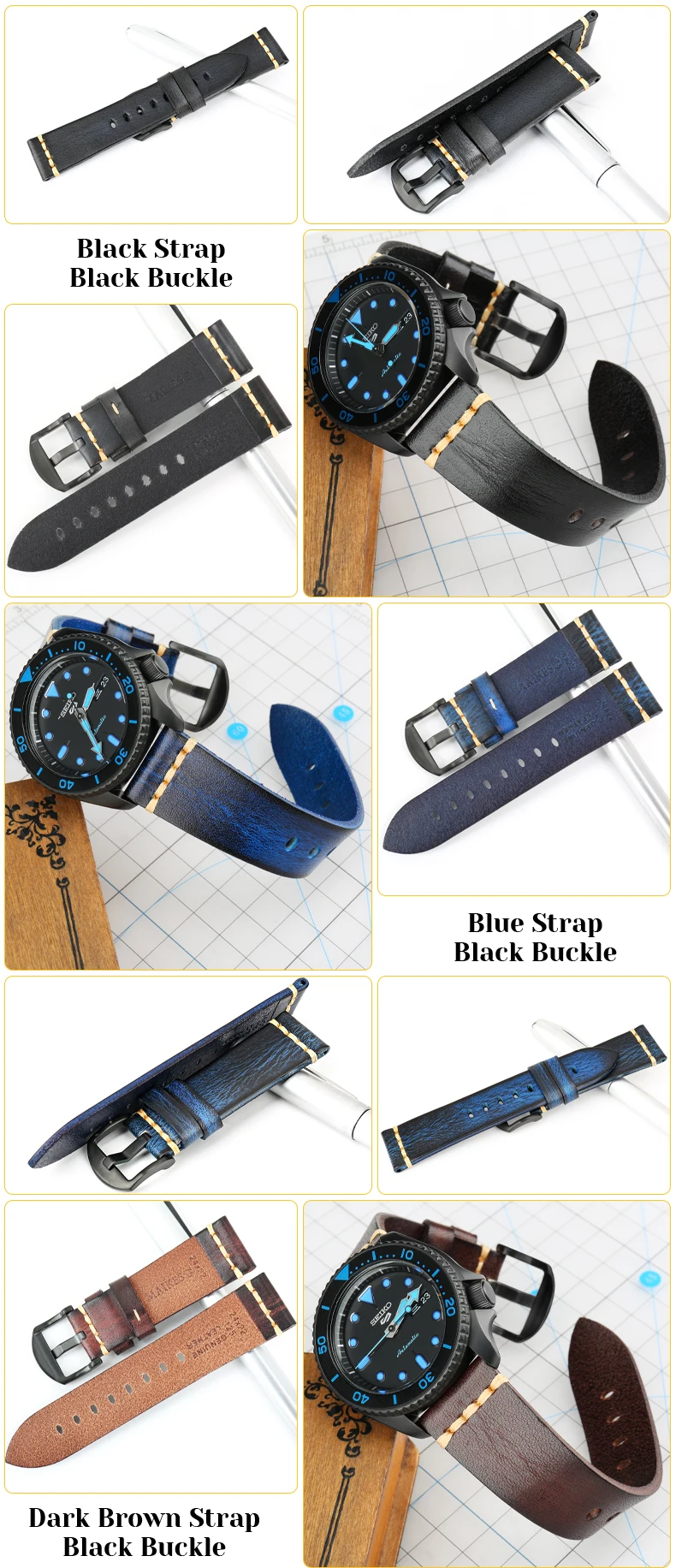 Maikes Genuine Leather Watchband for Galaxy Watch Strap 18mm 20mm 22mm 24mm Watch Band Tissote Timex Omega Wrist Bracelets