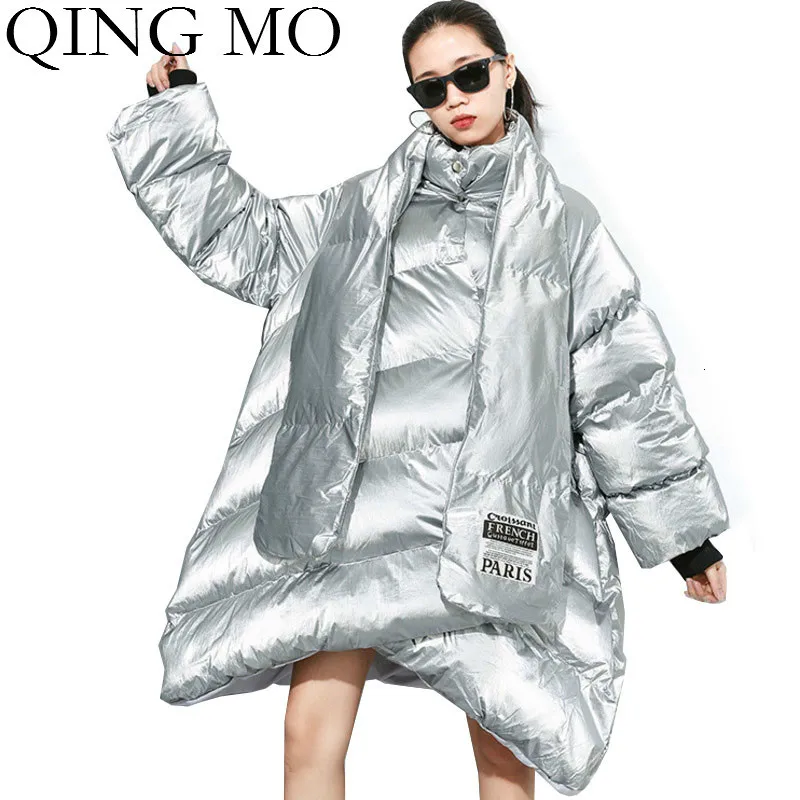 QING MO Серебристые черные женские Необычные парки 2019 зимние толстые теплые с
