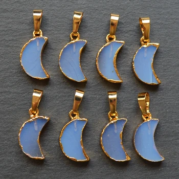 

Nature small opal moon shape crystal agates pendant ,white crystal moon shape pendants