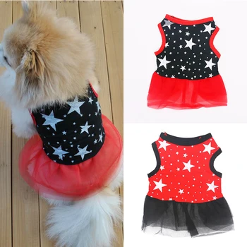 

Summer Dog Dress Cute Star Print Double Layer Lace Tutu Dress Pet Red Clothes For Small Dogs