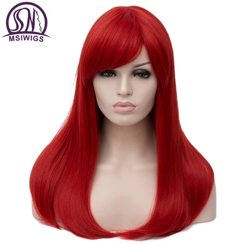 

MSIWIGS Medium Length Natural Straight Wig Synthetic Red Cosplay Wig for Women African White Green Grey Female wig