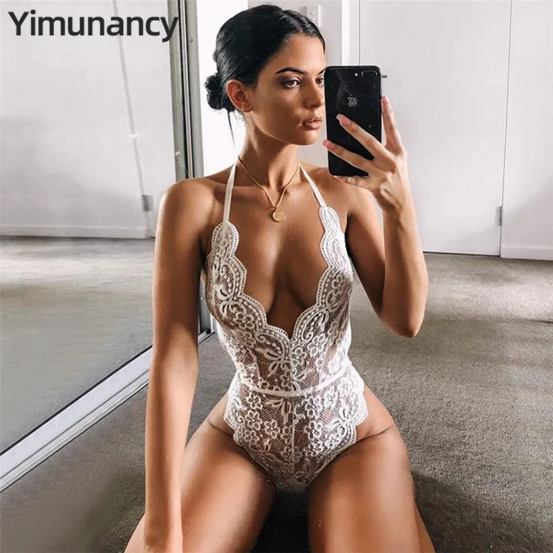 Yimunancy 7 Colors Backless Halter Lace Bodysuit Transparent Female Body Hot Sexy Teddies Jumpsuits Women Deep V Sheer Bodysuits Yimunancy 7 Colors Backless Halter Lace Bodysuit Transparent Female Body Hot Sexy Teddies Jumpsuits Women Deep V Sheer Bodysuits