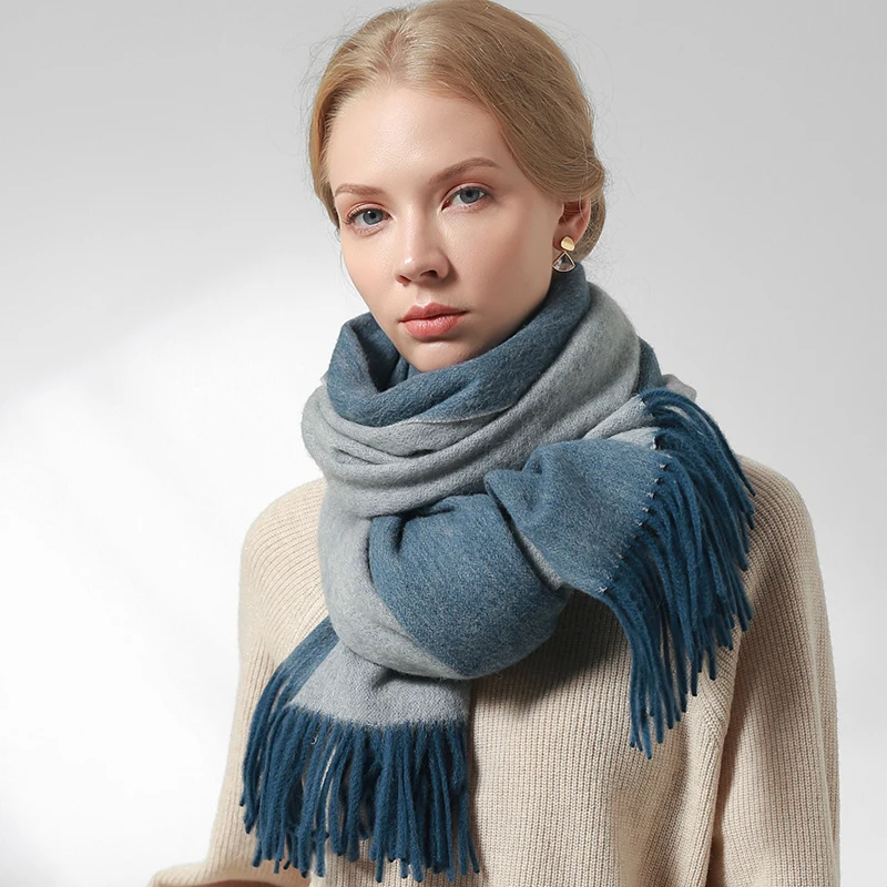 Зимний 100% шерстяной шарф для женщин Роскошные шали и обертывания теплые осенние