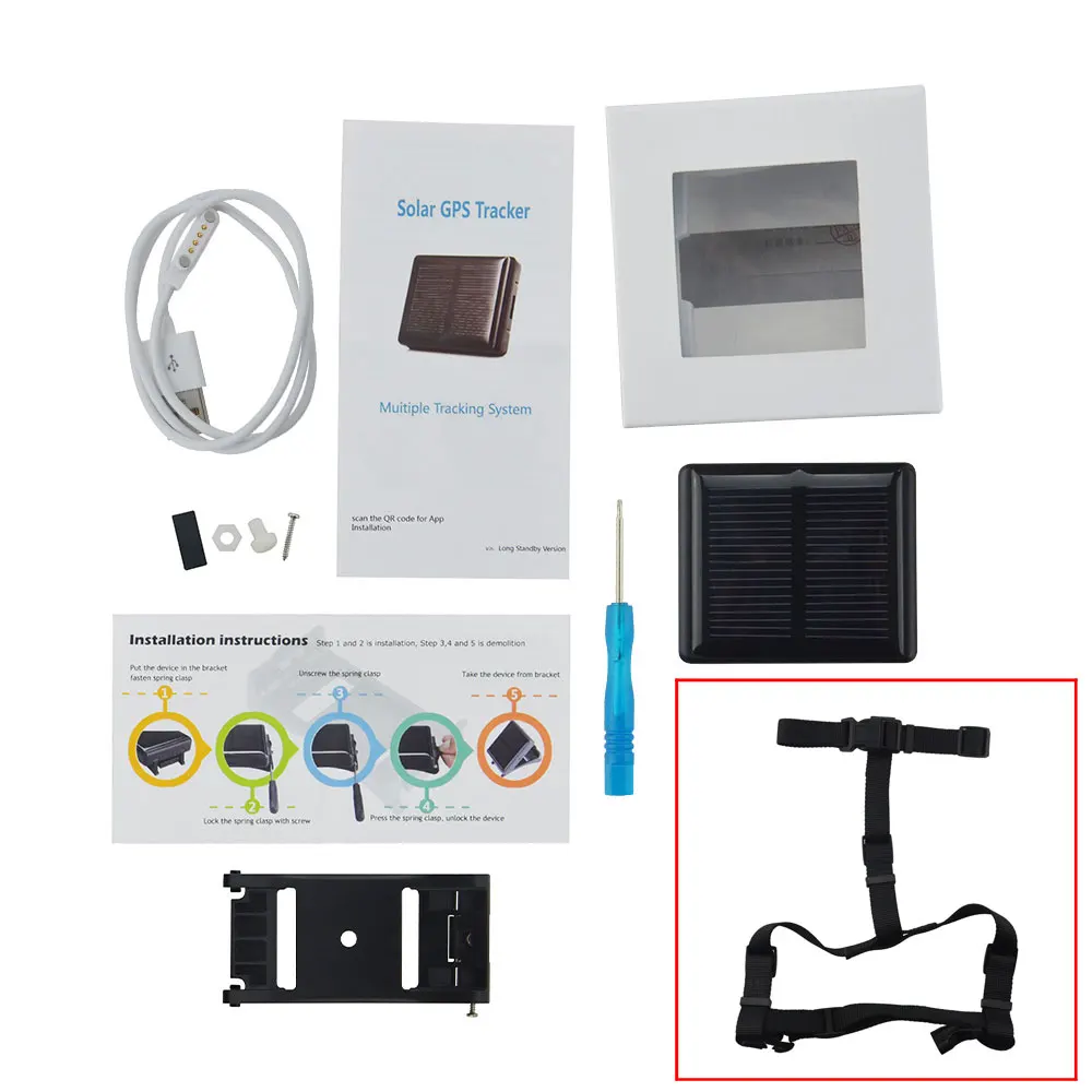 With box(Pull collar Mini GPS Tracker RF-V26+ solar sheep cow Cattle animal GPS Locator long standby time waterproof lifetime free use platfrom app - Цвет: With box(Pull collar