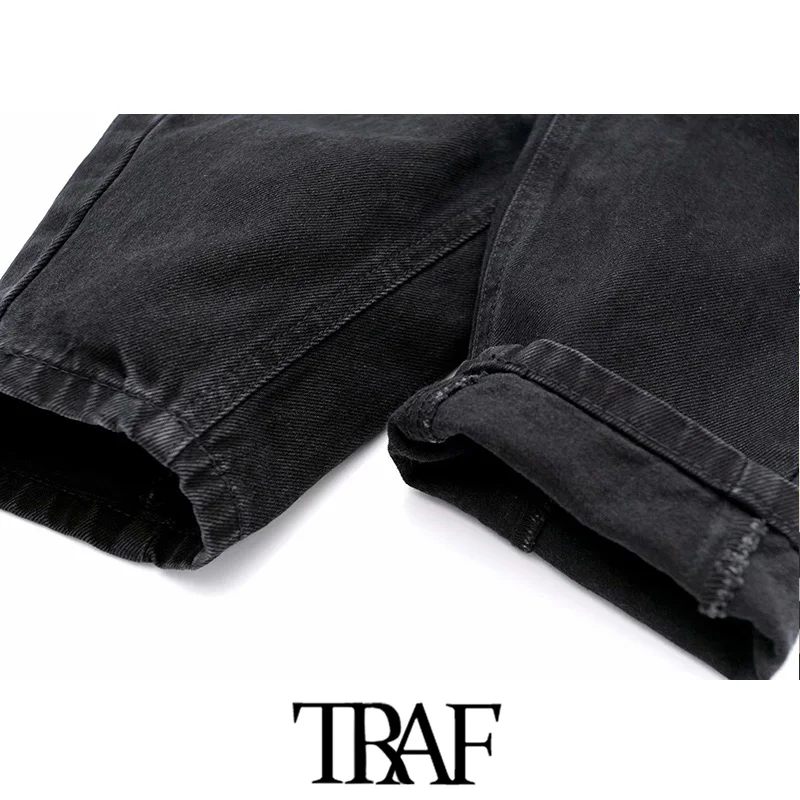 TRAF Женские винтажные Стильные Джинсовые штаны-шаровары с высокой талией, на молнии, с карманами, женские ботильоны, Pantalones Mujer