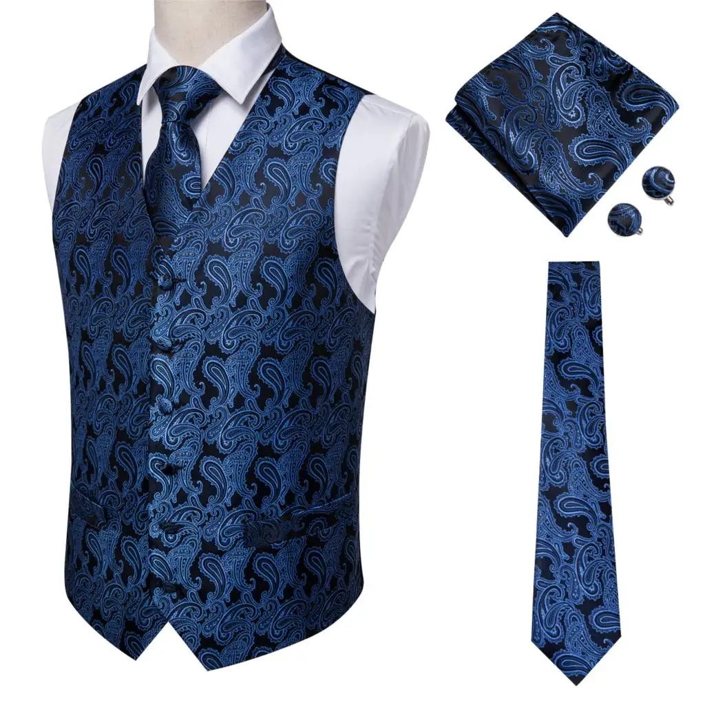 Suit Vest Men Silk Vest Blue V-neck Floral Waistcoat Tuxedo Paisley Tie Set Cufflinsk for Wedding Business Hi-Tie VE-0010 S-XXXL Suit Vest Men Silk Vest Blue V-neck Floral Waistcoat Tuxedo Paisley Tie Set Cufflinsk for Wedding Business Hi-Tie VE-0010 S-XXXL