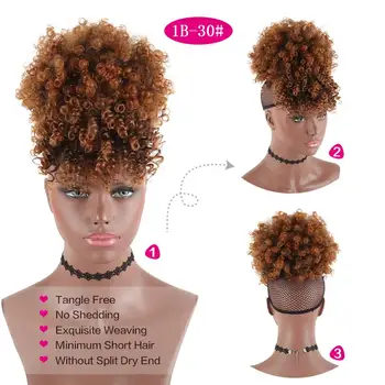 Drawstring Kinky Curly High Puff Ponytail Synthetic Hair Extensions African American Hair Ponytail With Bangs Short  Wrap Clip 1
