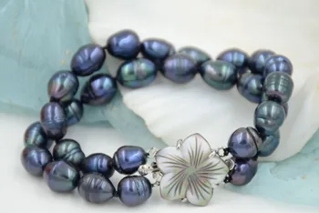 

Hot sale new Style >>>>>New 2 ROW natural 10-11mm Australian south sea black pearl bracelet farming