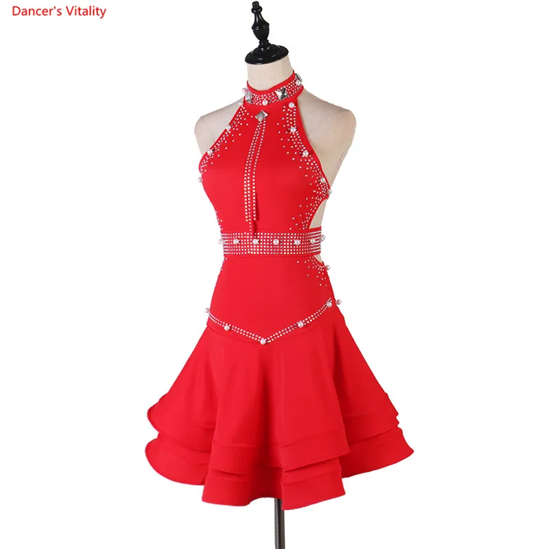 Новое платье для латинских танцев, женское черное красное платье для танцев, юбка для латинских танцев, одежда для танго, одежда для соревнований, платье для латинских танцев