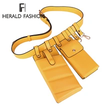 Herald de moda, mujeres de bolso de la cintura de cuero de PU Cruz bolsa de cuerpo pecho bolsas Fanny Pack Mini teléfono bolsa para mujer nuevo