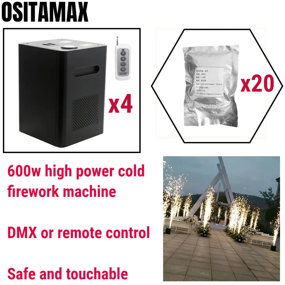 4pcs 1case 20powder DMX или дистанционный 600 Вт холодная Искра фейерверк машина пиротехнические фонтанные огни свадьба сцена Рождественская вечеринка флам холодные Салюты - Цвет: 4pcs 1case 20powder