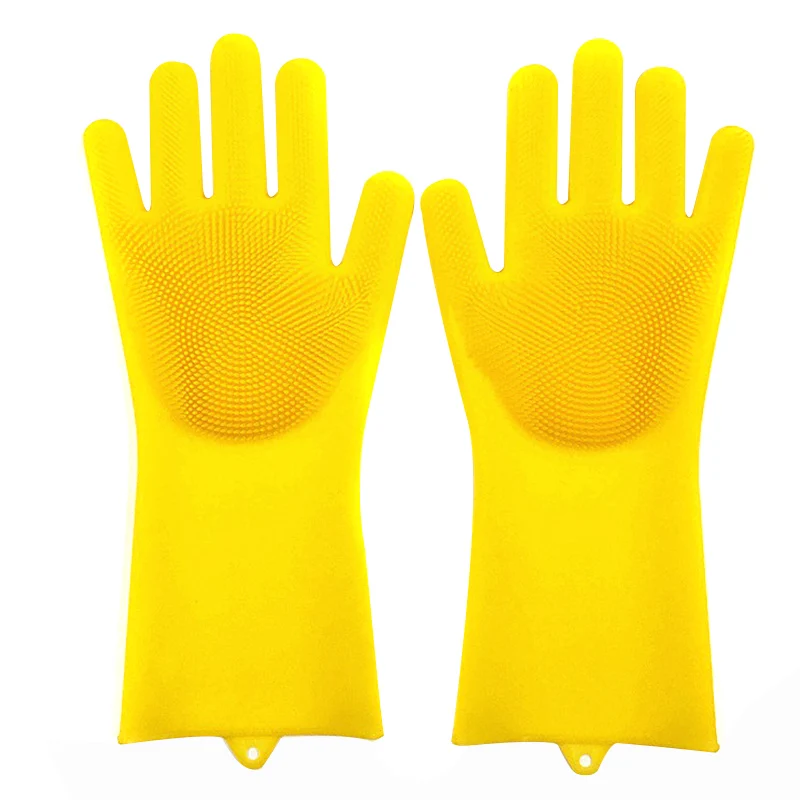 Волшебные перчатки для мытья посуды, силиконовый скруббер, Нескользящие кухонные перчатки для мытья посуды, для домашней уборки, BDF99 - Цвет: Цвет: желтый