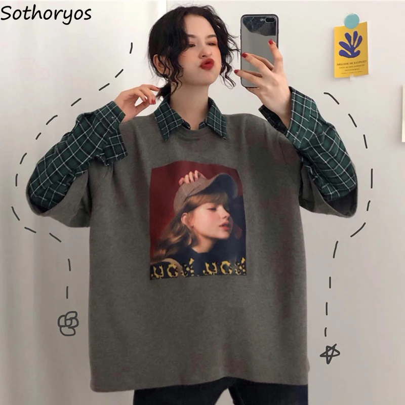 Женские толстовки в Корейском стиле Ulzzang Harajuku модная женская толстовка пэчворк