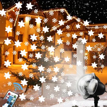 

Snowflake Christmas Laser Lights Projector Snowflake Light Patterns Remote Moving Decorative Lawn Fairy Garden Xmas Spotlight