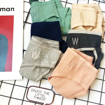 

Vertical Stripe thread, pure cotton letters, movement, comfortable, simple, simple, mid-range, high-waist, triangular underwear.