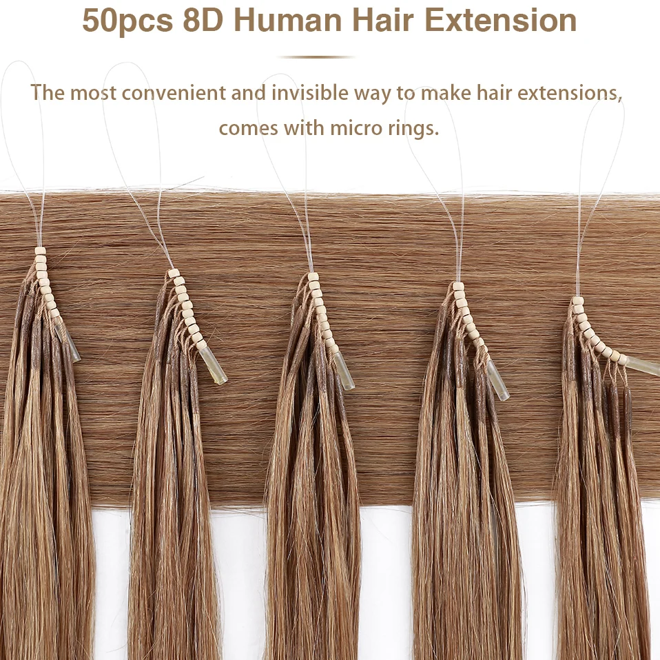 S-noilite 8D Natural Hair Extensions Human Hair 50pcs 0.6g/s Micro Ring 18Inch Blonde Micro Link Loop Extension For Women