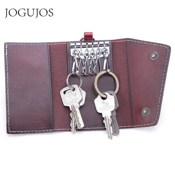 

JOGUJOS Genuine Cowhide Leather Keychain Wallet Card Holder Organizer Key Holder Wallet Housekeeper Keychain Purse for Women Men