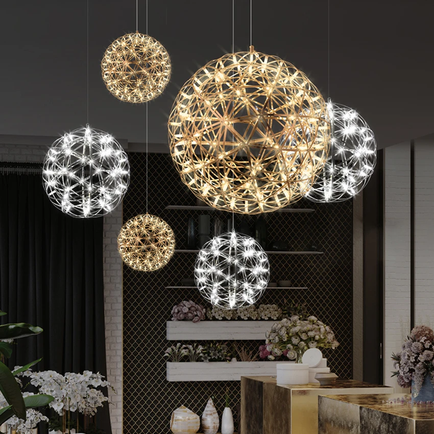 現代スパークボールledシャンデリアゴールドクローム花火ボールクリエイティブアートリビングダイニングルームキッチン照明用のランプハンギング Aliexpress Lights Lighting
