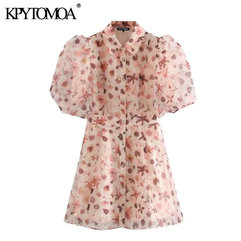 KPYTOMOA Women 2020 Chic Fashion See Through Printed Organza Mini Dress Vintage Lantern Sleeve With Lining Female Dresses Mujer KPYTOMOA Women 2020 Chic Fashion See Through Printed Organza Mini Dress Vintage Lantern Sleeve With Lining Female Dresses Mujer