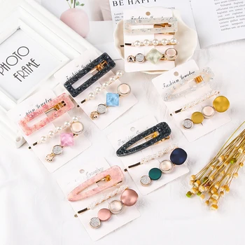 

Trendy Pearls Acetate Geometric Hair Clips For Fashion Women Girls Headband Fashion Hairpins Barrettes Hair Styling Set