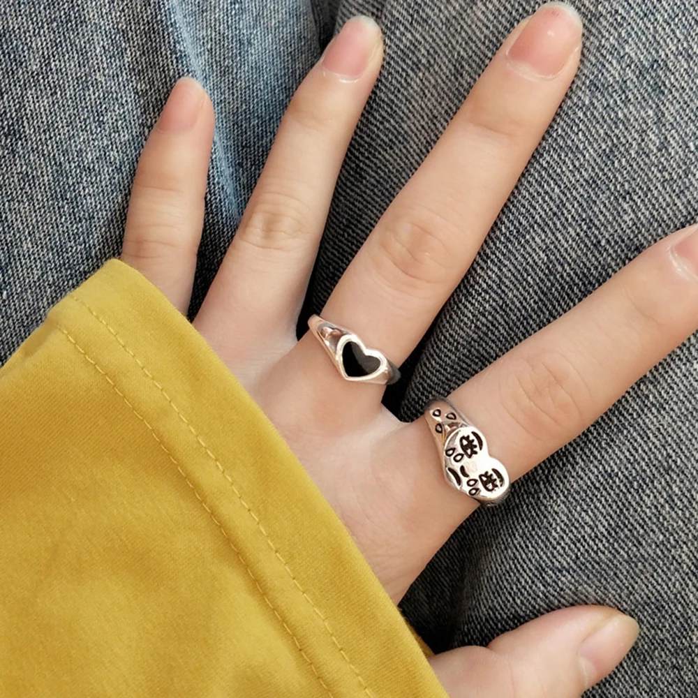 Anillo de corazón llorón para mujer y niña, anillo ajustable abierto Vintage, joyería especial, anillo ajustable