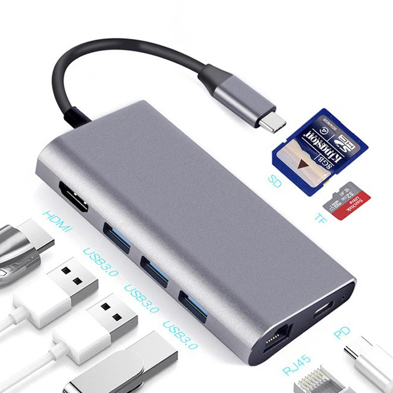 Тип-c к HDMI/USB3.0* 3 RJ45 Gigabit LAN PD/TF/SD карта восемь в одном