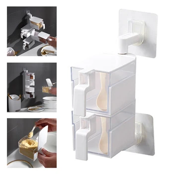 

Restaurant With Handle Spice Container Home Wall Hanging Flavor Seasoning Box Kitchen Accessories 360 Degree Rotary Save Space