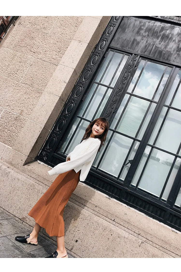 [Dowisi] New Style Autumn& Winter Korean-style High-waisted Casual Sheath Knitted Dress Skirt Women's F5210
