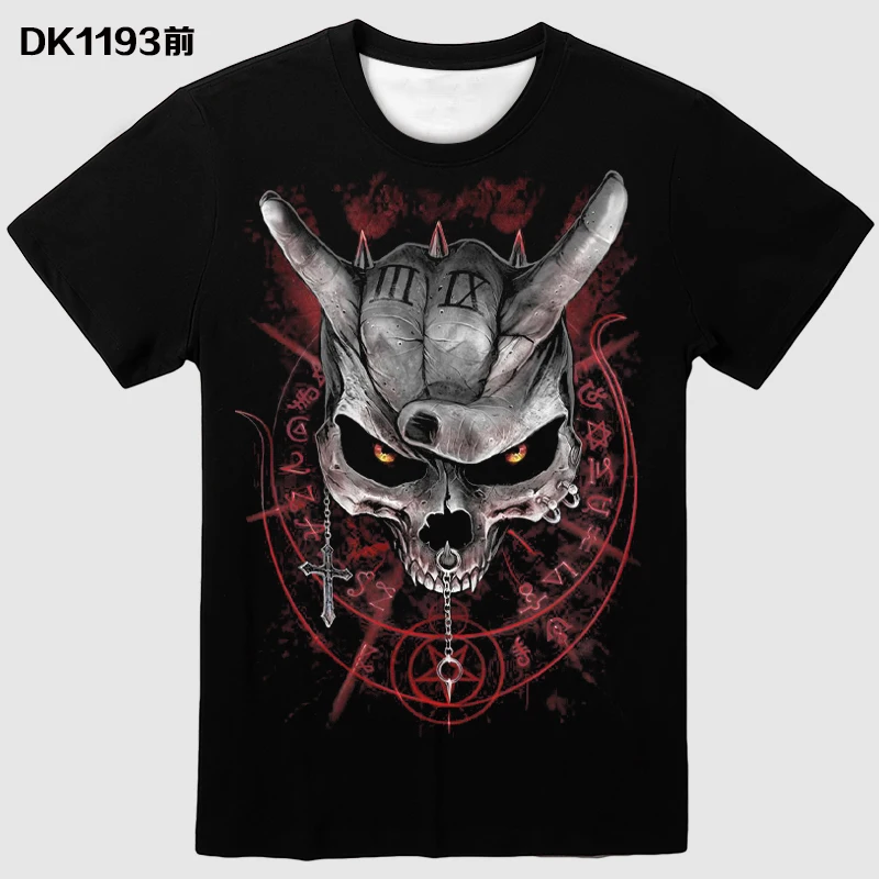 

Skull T-shirt Men Letter T-shirt Punk Rock T-shirt Letter T-shirt 3D Printing T-shirt Retro Gothic Men's Clothing Summer Top