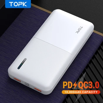 

TOPK Power Bank 10000mAh USB Type C Quick Charge Portable Battery Fast Charging For iPhone For Xiaomi Mobile Phone