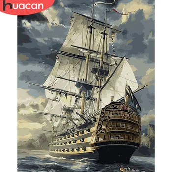 

HUACAN Paint By Number Sea Drawing On Canvas Gift DIY Pictures By Numbers Boat Kits Hand Painted Painting Art Home Decor