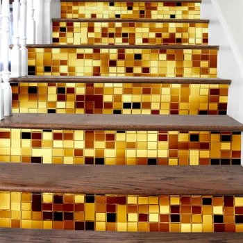 

6pcs/set 3D Staircase Stair Riser Floor Sticker Self Adhesive DIY Stairway Waterproof PVC Wall Decal Home Decor Gold Silver