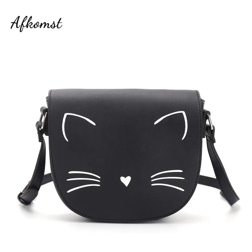 

AFKOMST Fashion Crossbody Bags for Women Cute Black Cat Pattern Solid Design Messenger Bag Hign Quality CT22670