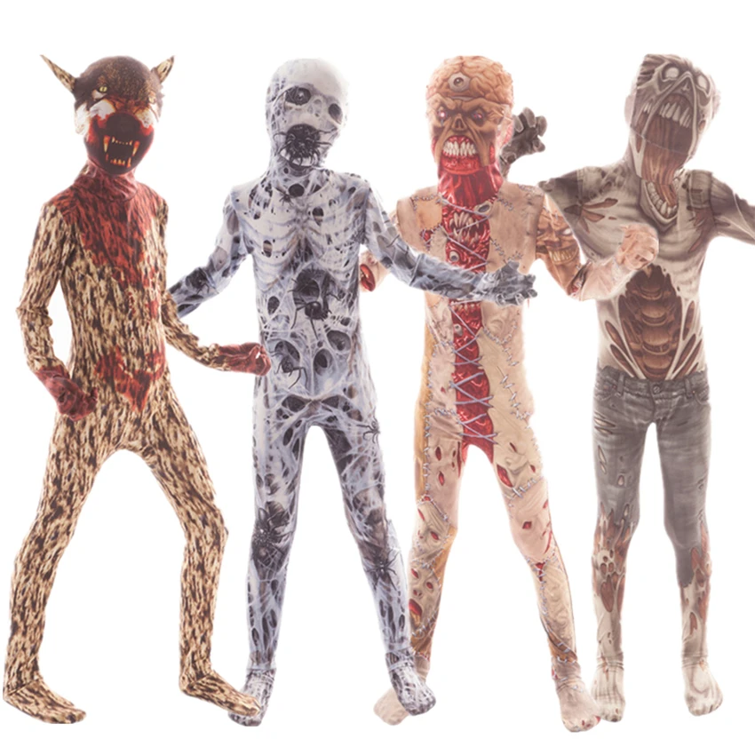 

New Halloween Scary Costumes for Kids Demon Devil Variant Clown 3D Print Skeleton Bodysuit Disfraz Carnival Party Clothing