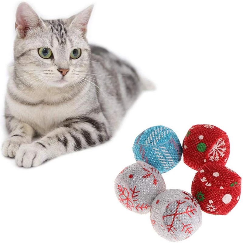 

5pcs Cat Toys Christmas Ball Catnip Pets Kitten Teaser Interactive Funny Supply Free Shipping Random Color