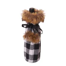 Рождественский клетчатый чехол для винной бутылки с бантом и шариком для волос, красные сумки для винных бутылок, рождественские вечерние сумки для украшения стола