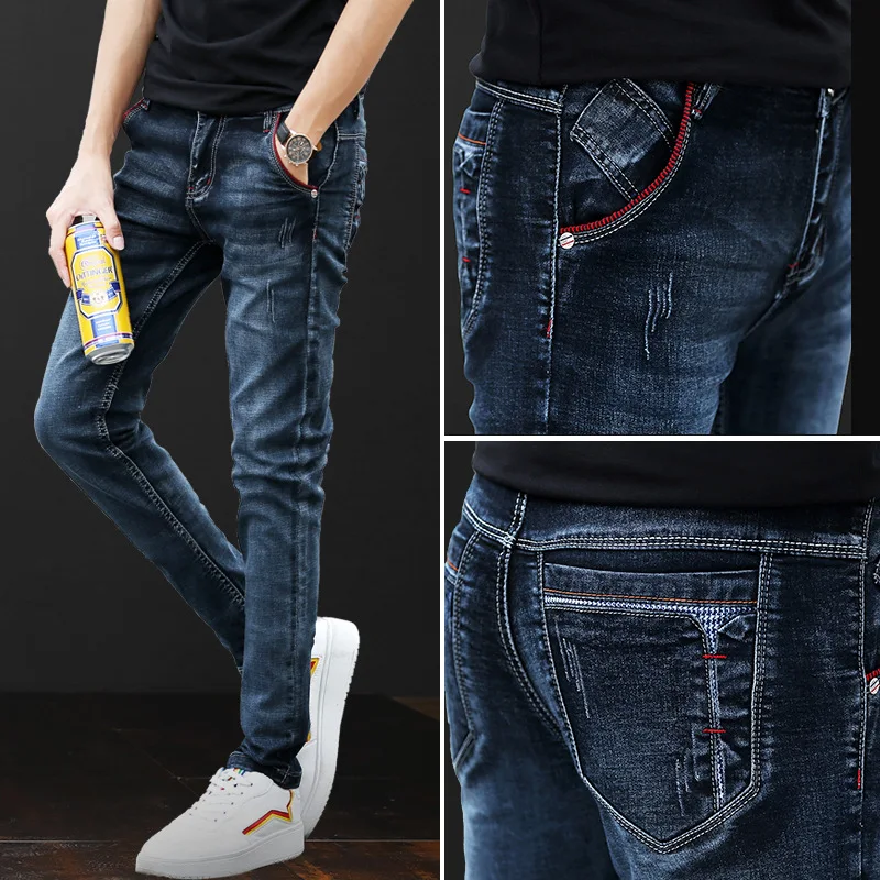 ICCLEK 2021 Fall Pants Fashion Men's Jeans Stretch Slim Pants Jeans Men   Men Jeans Pants Slim Fit  Black Pants  Denim Jeans