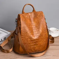 2019 коричневый модный Аллигатор Противоугонный женский рюкзак высокого качества кожаный рюкзак винтажный мешок сумка Mochila Mujer
