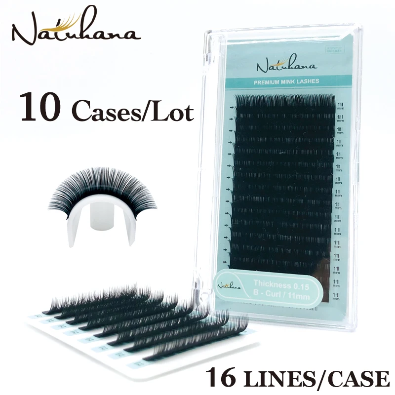 

NATUHANA Wholesale 10Cases/Lot 16Rows Natural Mink Single Eyelash Extension Premium Individual Fake False Eye Lashes Extension