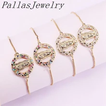 10 шт. Радужный CZ религия разъем регулируемый браслет микро проложить кубического циркония круглой формы браслеты