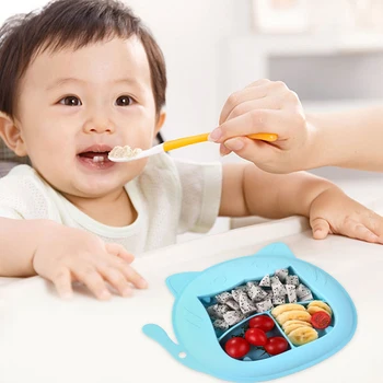 

Infant Feeding Food Plates Baby Suction Plate Kids Silicone Tray Non Slip Safe Silicone Feeding Training