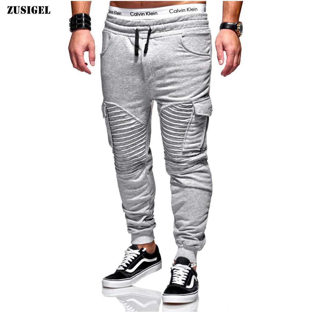 

ZUSIGEL Men Harem Trousers Drawstring Hip Hop Elastic Men Sport Pants Middle Waist Pleated Running Jogger Casual Sweatpants