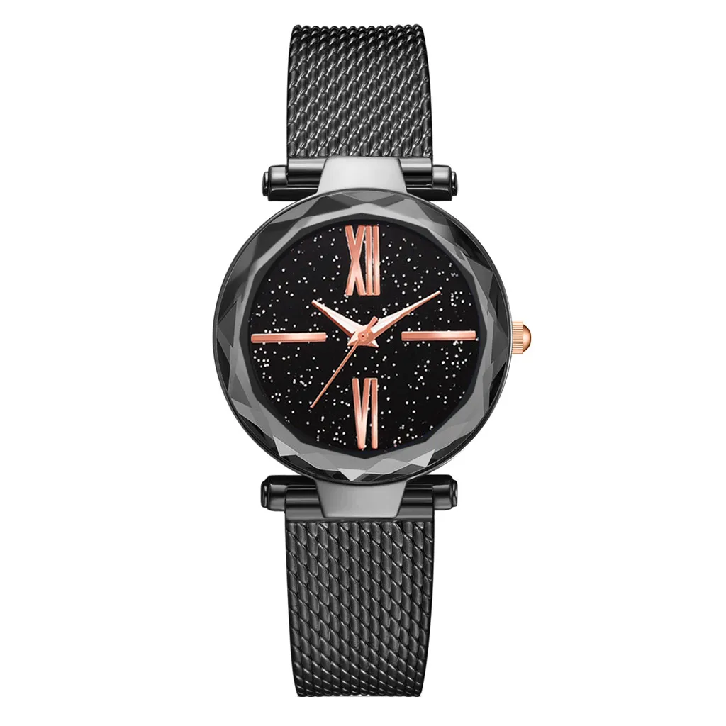 Роскошные женские часы модные элегантные с магнитной пряжкой Vibrato Фиолетовые женские наручные часы Новинка звездное небо римские цифры подарок часы - Цвет: Black